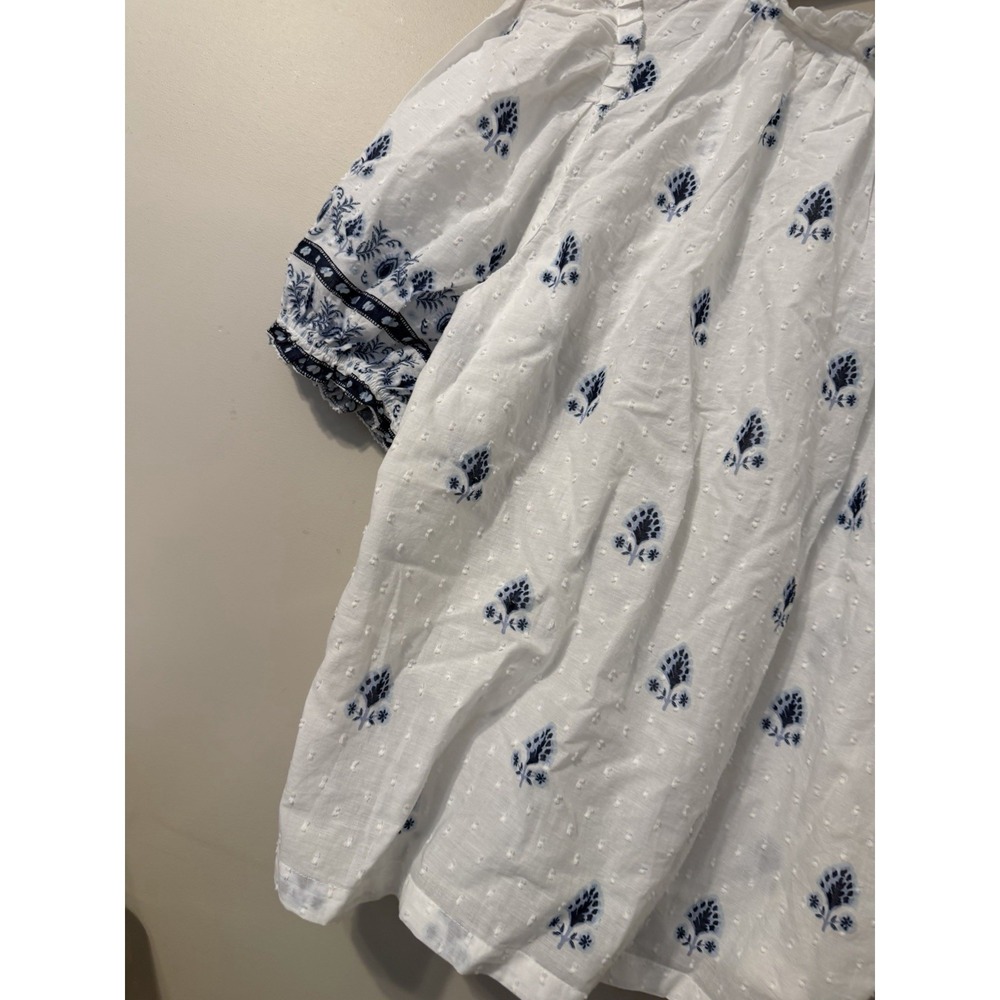NWT LOFT Border Floral Clip Pleated Puff Sleeve Blouse Size Medium with Buttons - Picture 9 of 10